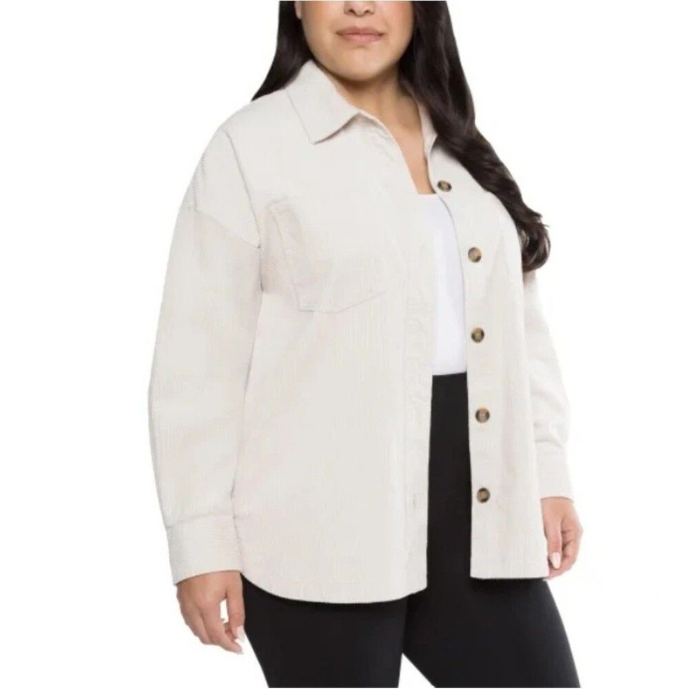 Matty M Ladies Corduroy Shirt Jacket Shacket Stretch Cream Button Up XXL (18)